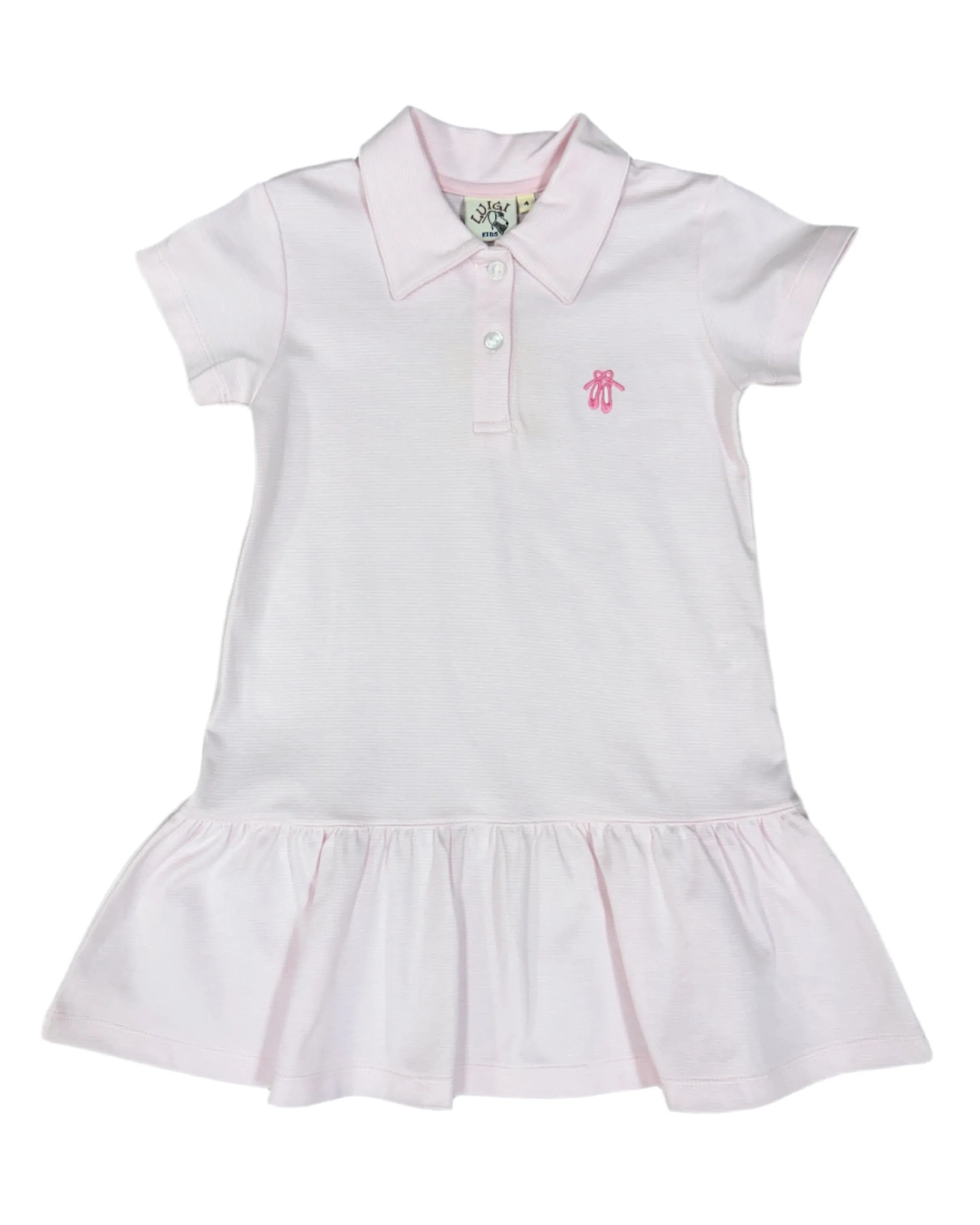 Girls Polo Dress - Pink Stripes w/ Ballet Shoe