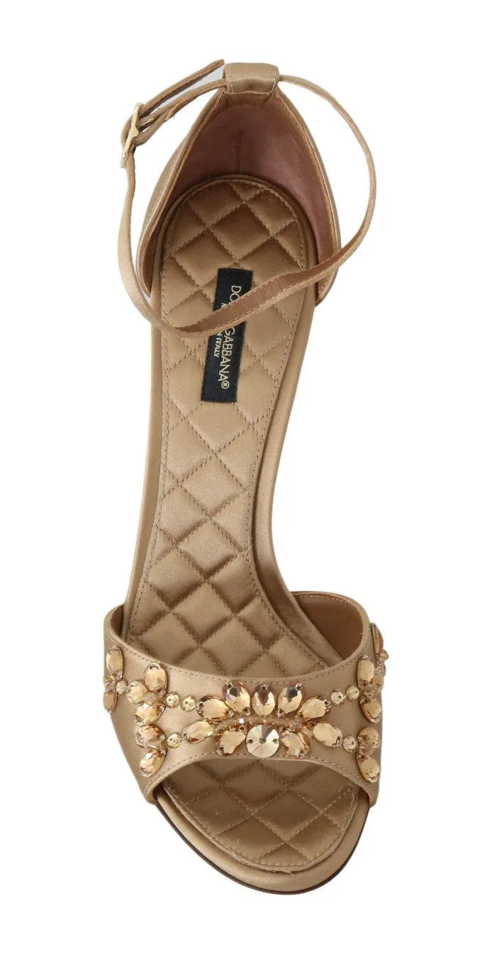 Gold Silk Ankle Strap Crystal Sandals