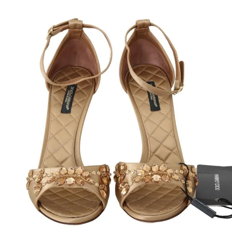 Gold Silk Ankle Strap Crystal Sandals
