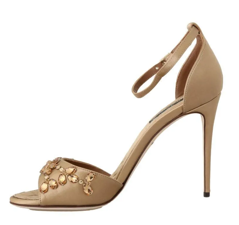 Gold Silk Ankle Strap Crystal Sandals