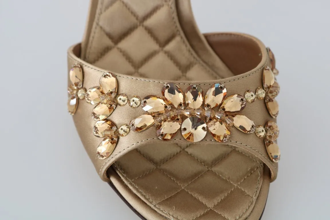Gold Silk Ankle Strap Crystal Sandals