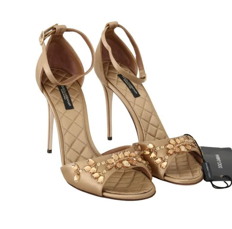 Gold Silk Ankle Strap Crystal Sandals