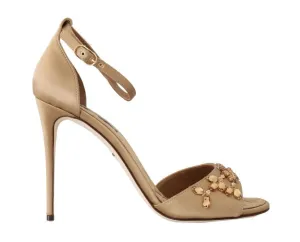 Gold Silk Ankle Strap Crystal Sandals