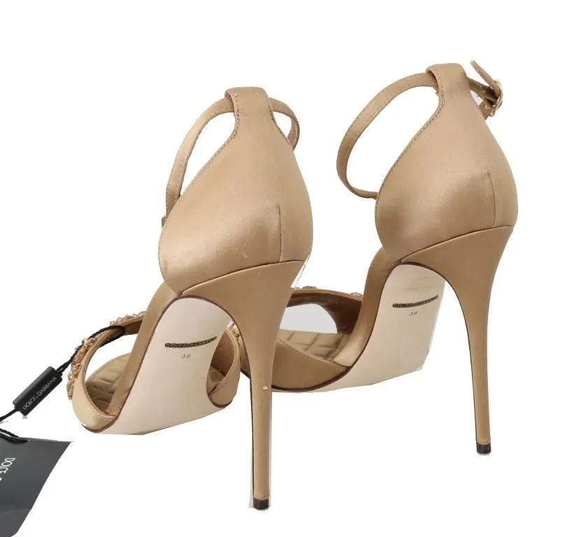 Gold Silk Ankle Strap Crystal Sandals