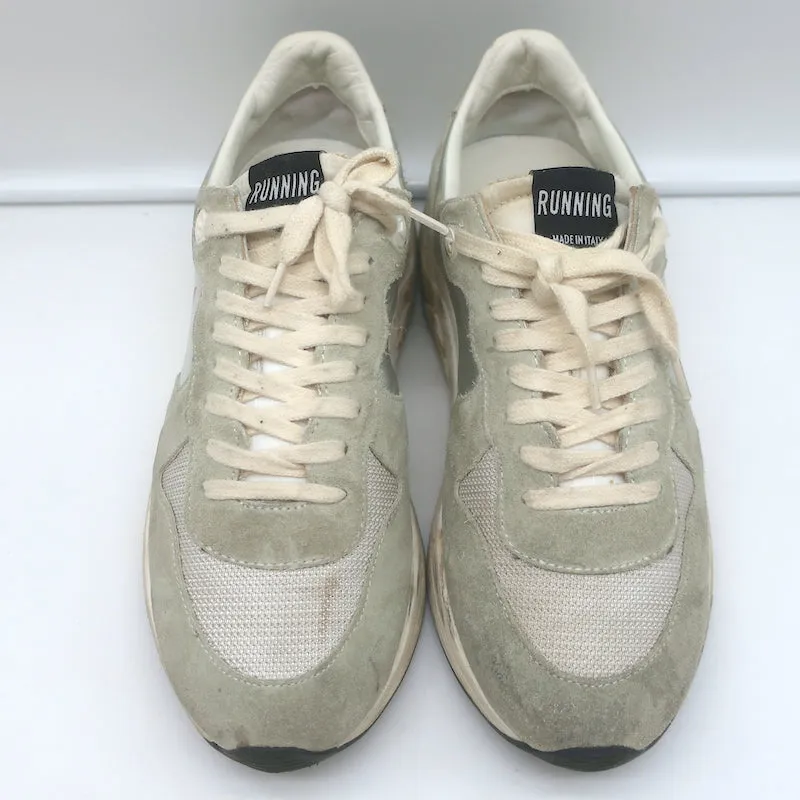 Golden Goose Running Sole Sneakers Silver Leather & Gray Suede Size 38