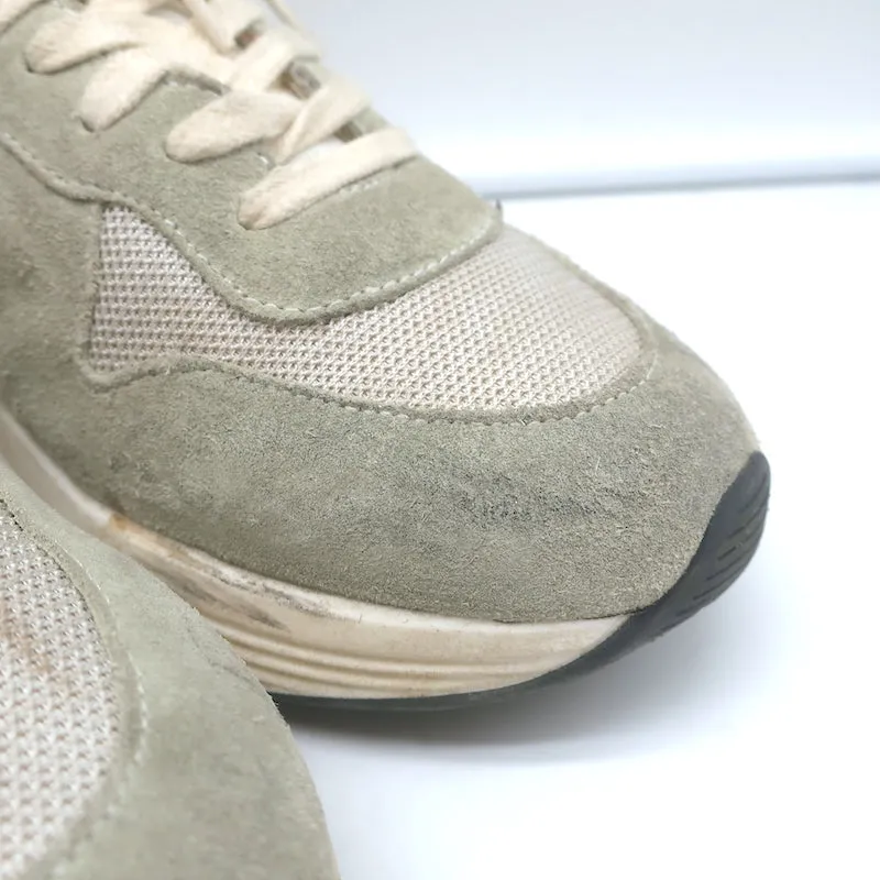 Golden Goose Running Sole Sneakers Silver Leather & Gray Suede Size 38