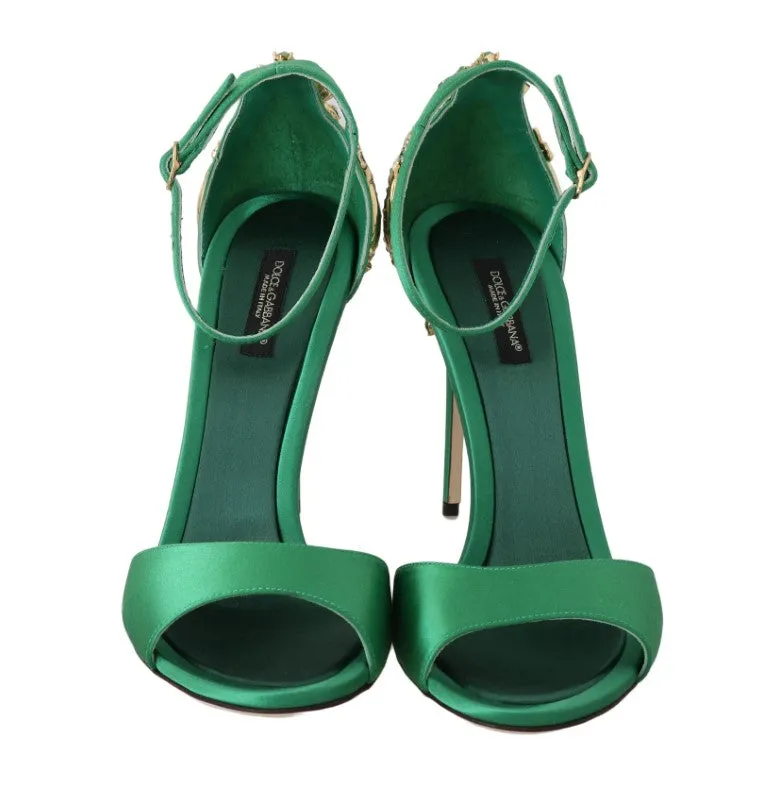 Green Ankle Strap Crystal Stilettos