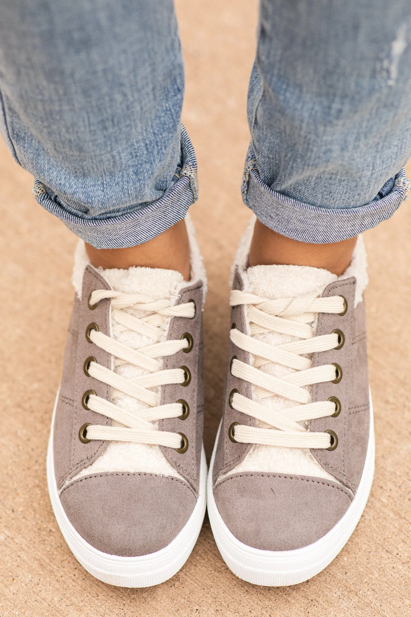 Grey and Beige Lace Up Sneakers
