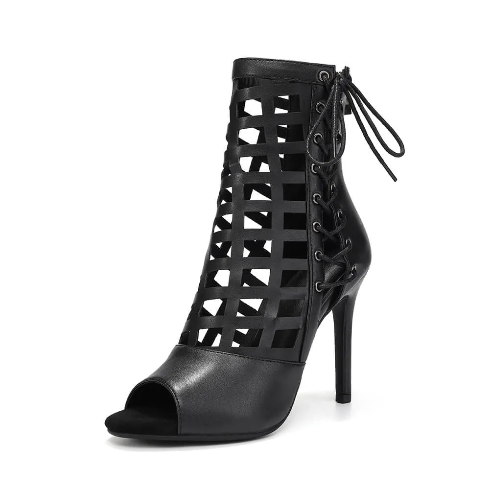 Grid Hollow Dance Sandals High Heels