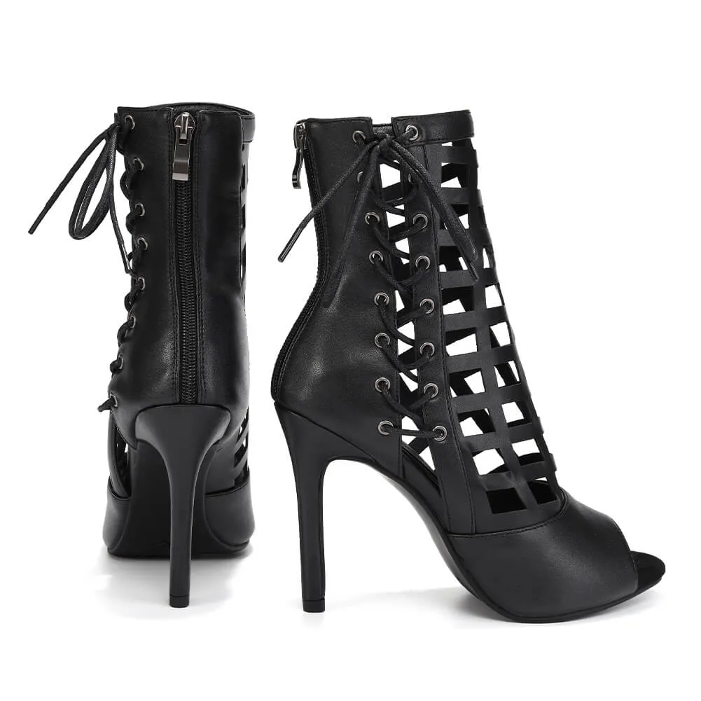 Grid Hollow Dance Sandals High Heels