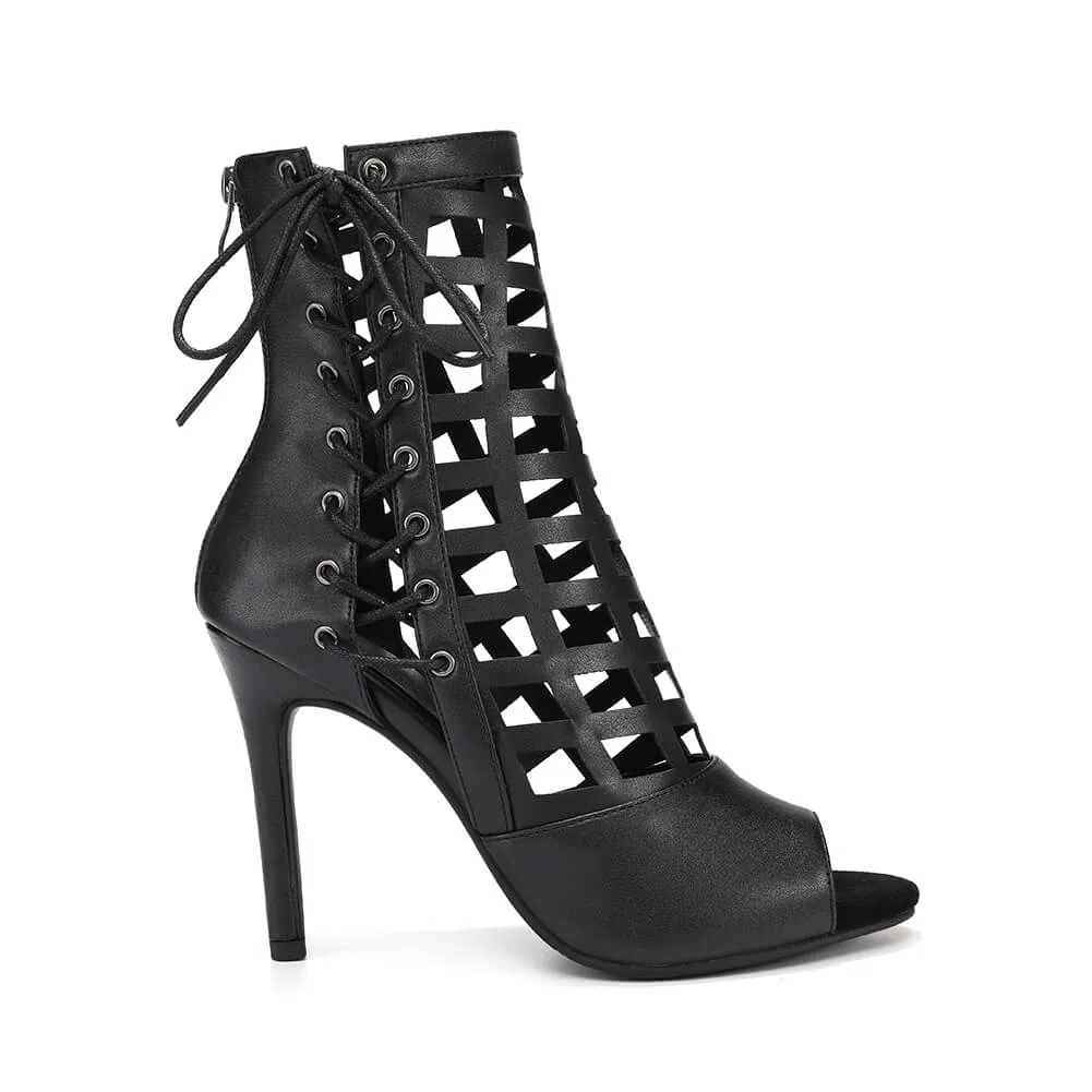 Grid Hollow Dance Sandals High Heels