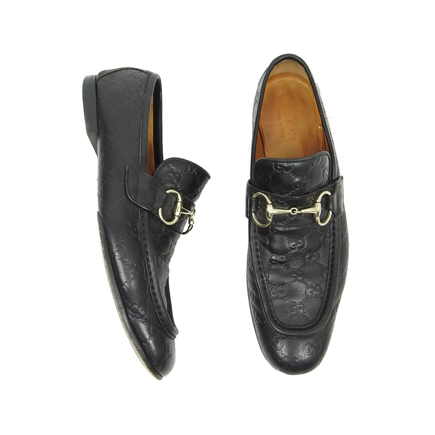 Gucci Black Horsebit Monogram Loafers Size 42