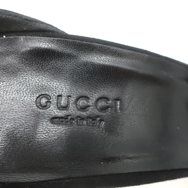 Gucci Crystal Bamboo Ankle Strap Pumps Black Suede Size 9.5 Pointed Toe Heel NEW