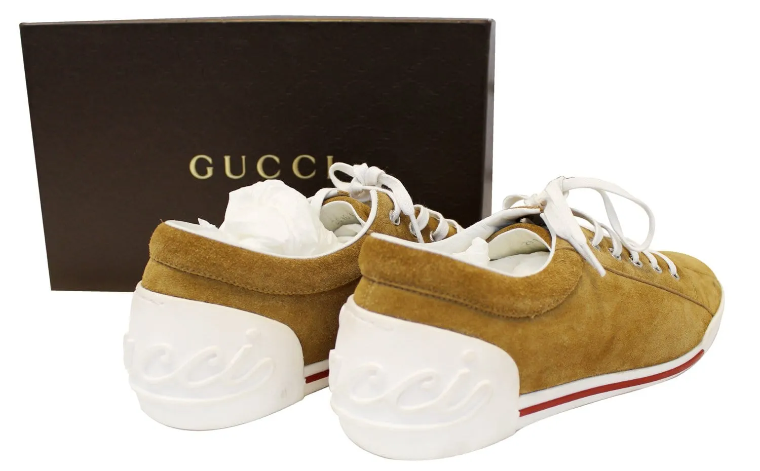 GUCCI Women's Suede Leather Sneaker Script Logo Size 41G