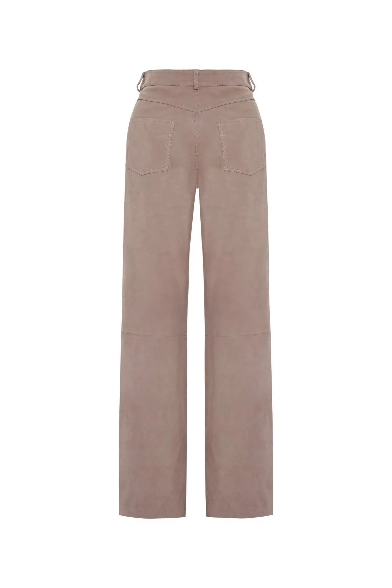 Helene Women's Wide-Leg Nubuck Leather Trousers - Vison