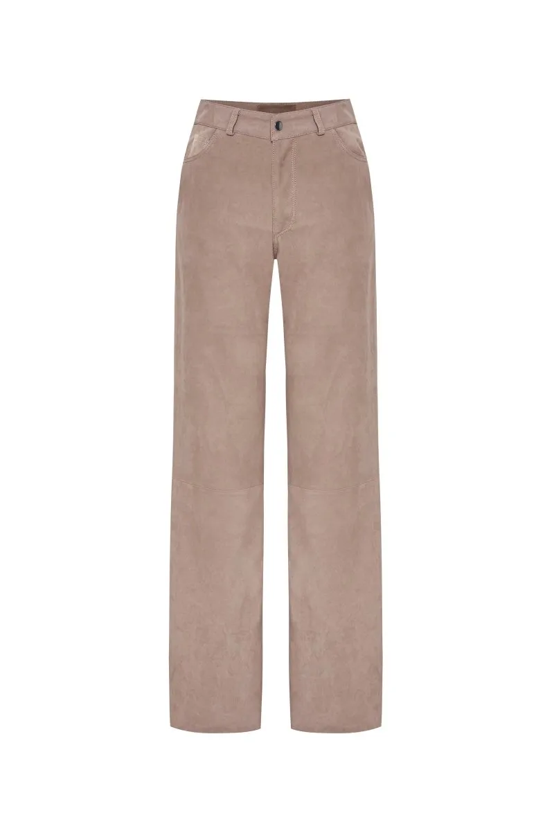 Helene Women's Wide-Leg Nubuck Leather Trousers - Vison