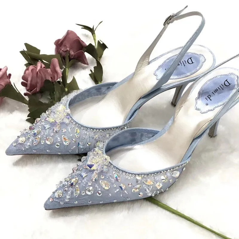 High-heeled mesh bridesmaid pointed toe wedding shoes