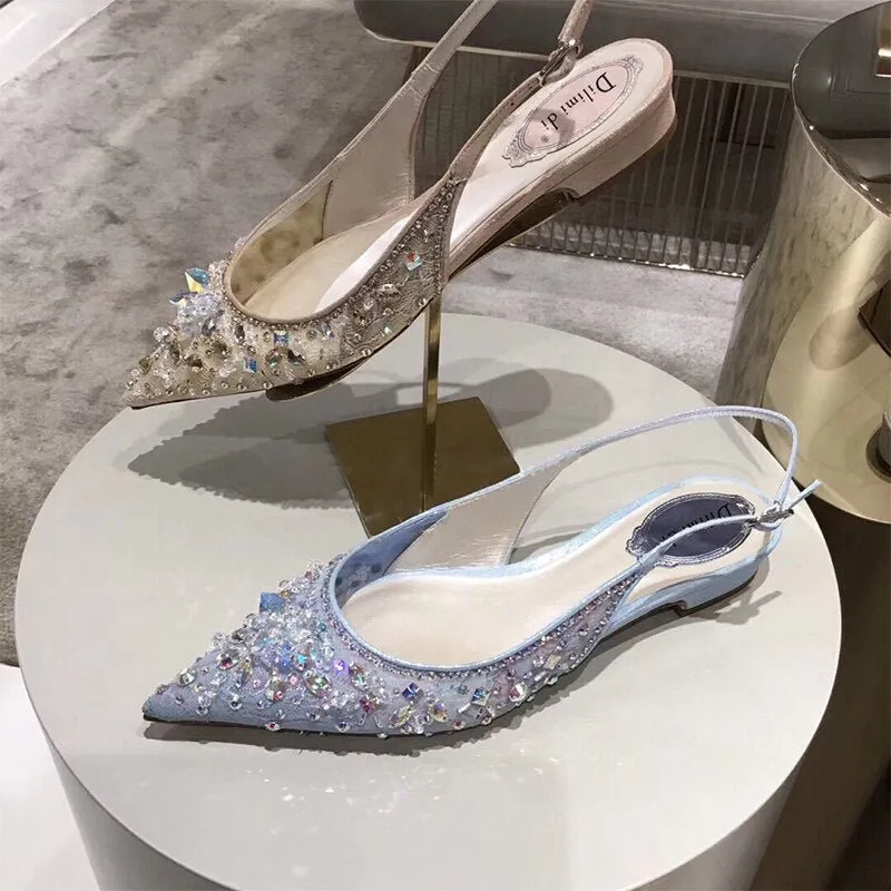 High-heeled mesh bridesmaid pointed toe wedding shoes