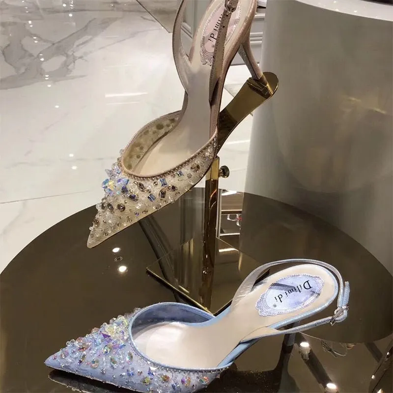High-heeled mesh bridesmaid pointed toe wedding shoes
