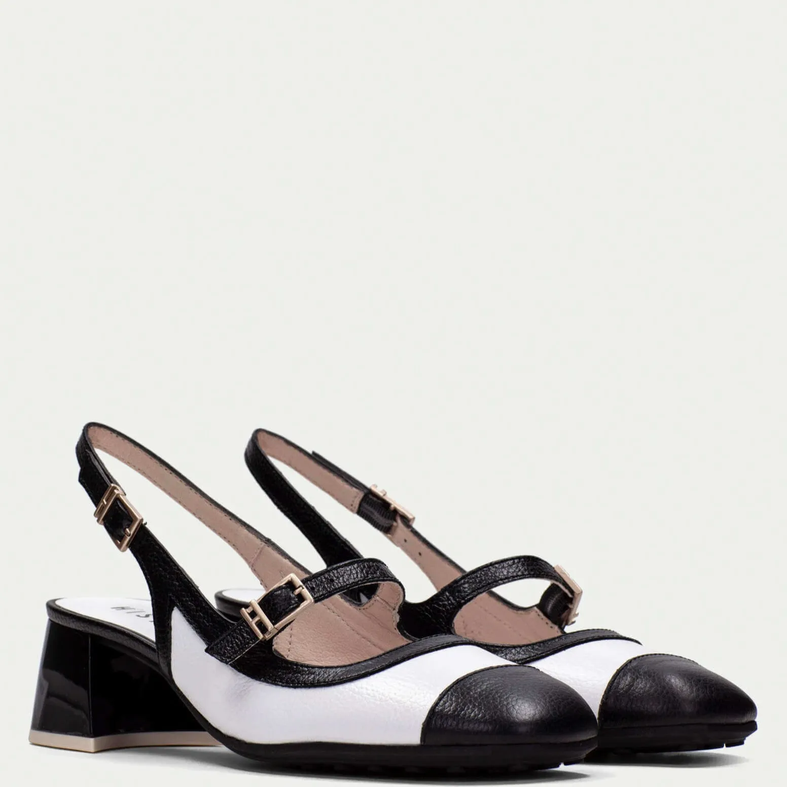 Hispanitas Monochrome Leather Block Heeled Pumps