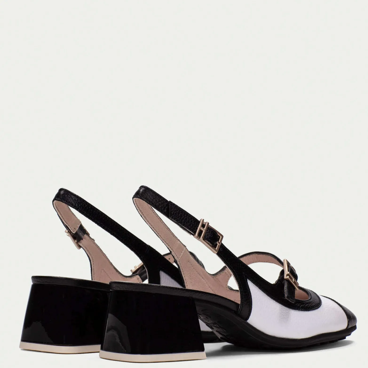Hispanitas Monochrome Leather Block Heeled Pumps