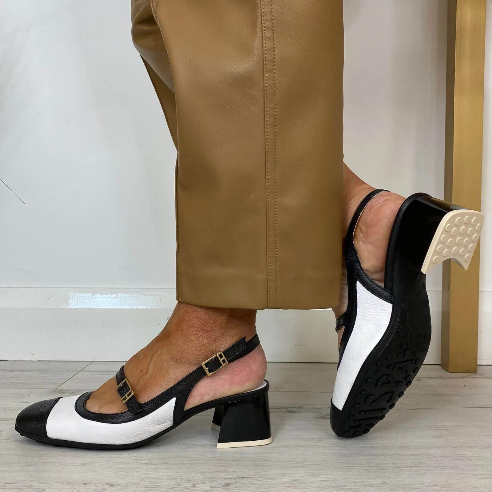 Hispanitas Monochrome Leather Block Heeled Pumps