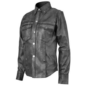 HML604 Women's Black Lambskin Leather Shirt