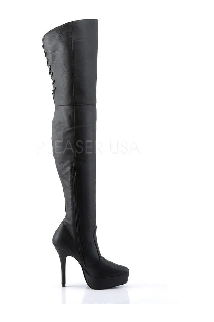INDULGE-3011 Thigh Boot | Black Genuine Leather