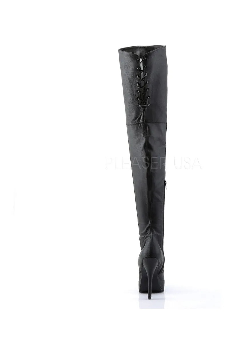 INDULGE-3011 Thigh Boot | Black Genuine Leather