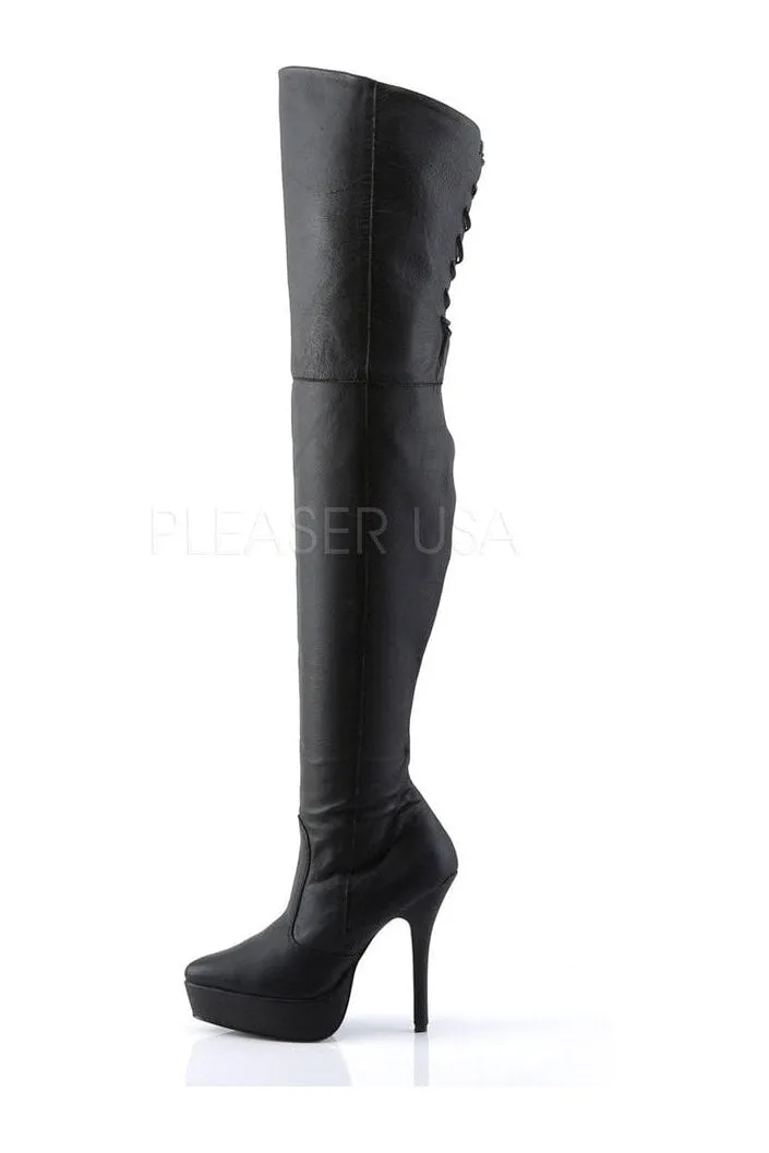 INDULGE-3011 Thigh Boot | Black Genuine Leather