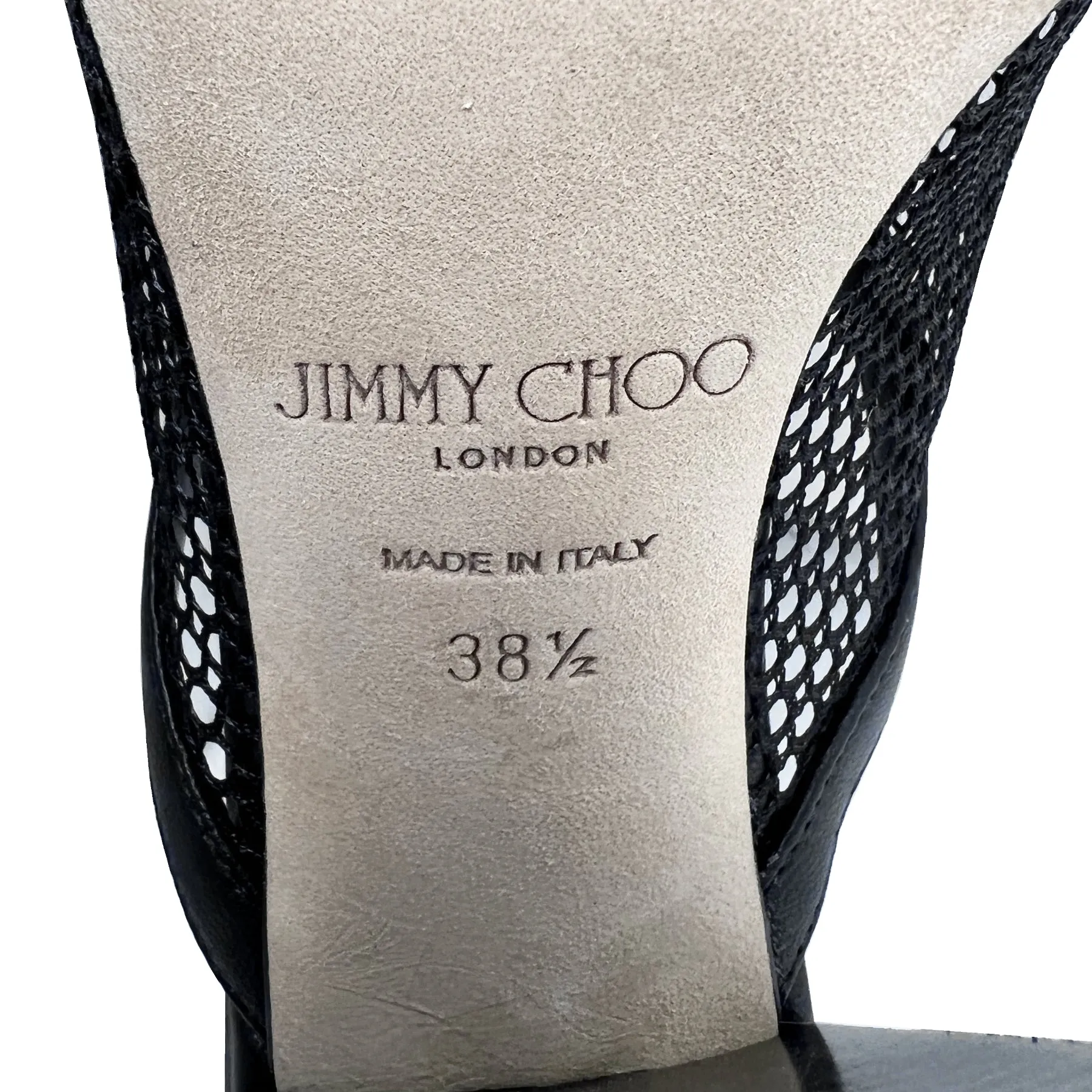 Jimmy Choo Joud Black Leather Trimmed Mesh Mule Sandals Size EU 38.5
