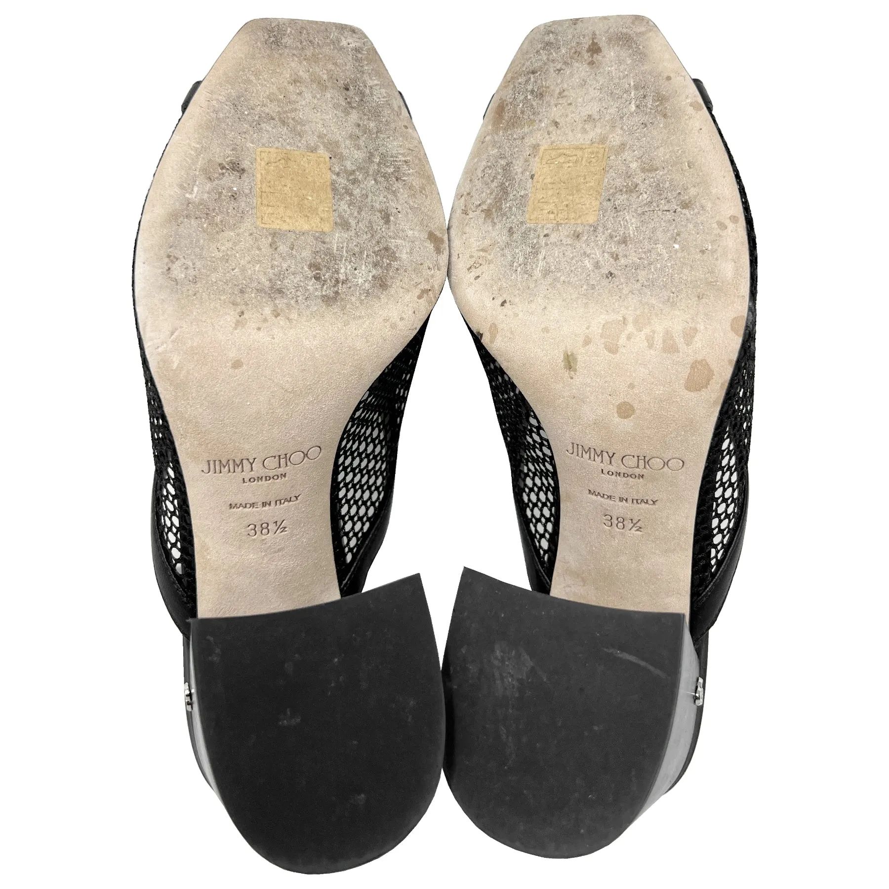Jimmy Choo Joud Black Leather Trimmed Mesh Mule Sandals Size EU 38.5