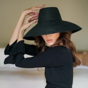 Jute Straw Wide Brim Hat, Black