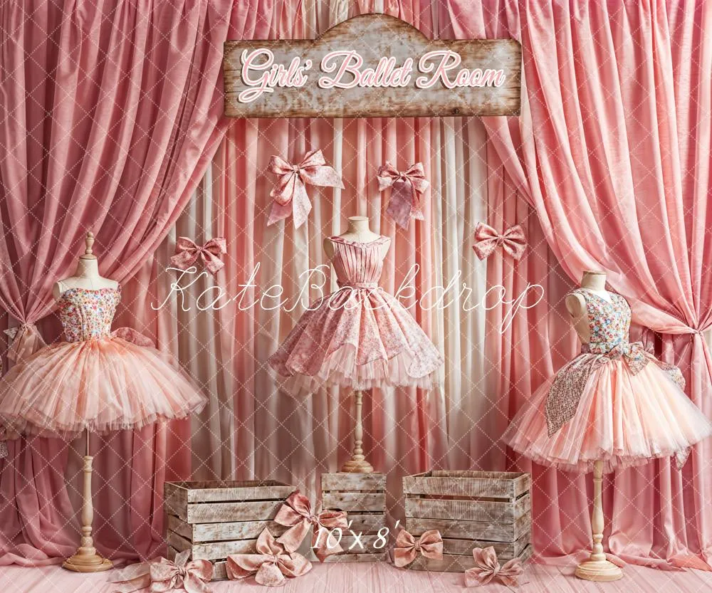 Kate Pink Dress Girls' Ballet Room Curtain Backdrop Designed by Emetselch