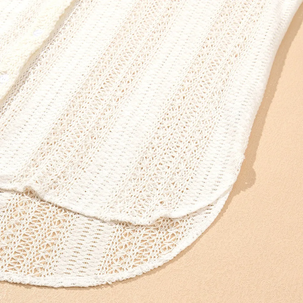 Lace Crochet Collared Neck Oversized Shirt-Dress
