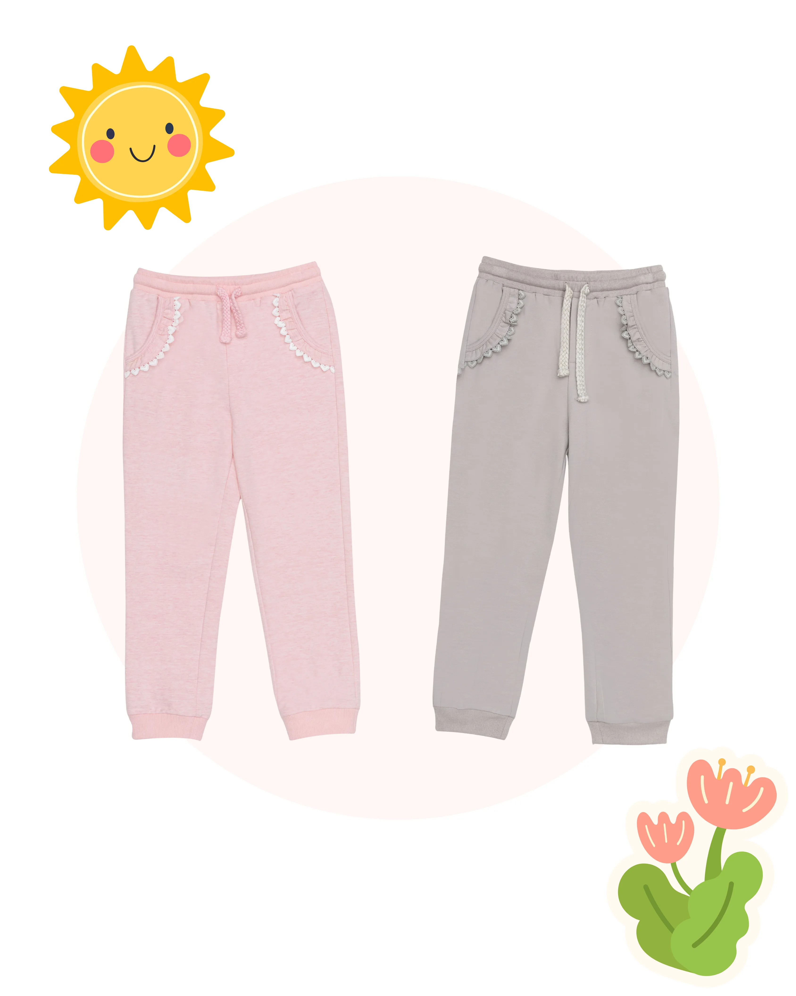 Lacy Pocket Pants (Pack of 2, Ballet Pink & Grey)