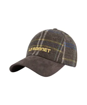 LE SONNET Check & Suede Cap - Brown