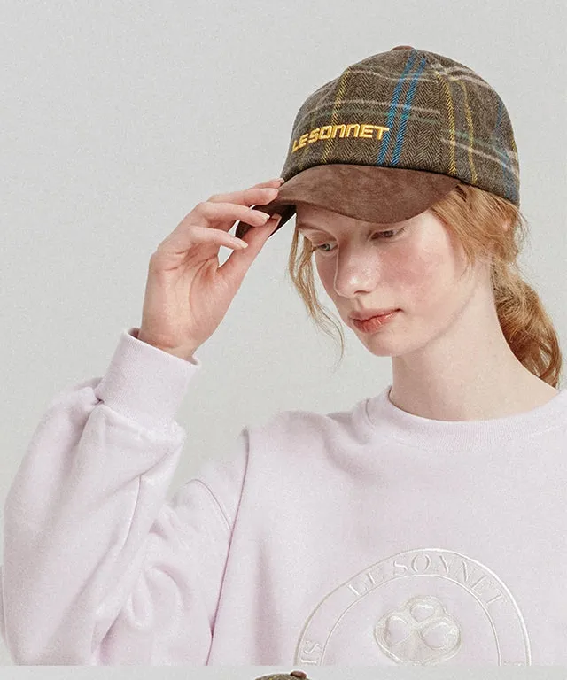 LE SONNET Check & Suede Cap - Brown