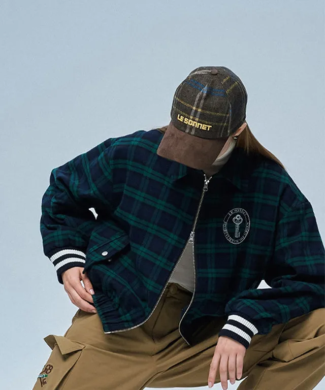 LE SONNET Check & Suede Cap - Brown