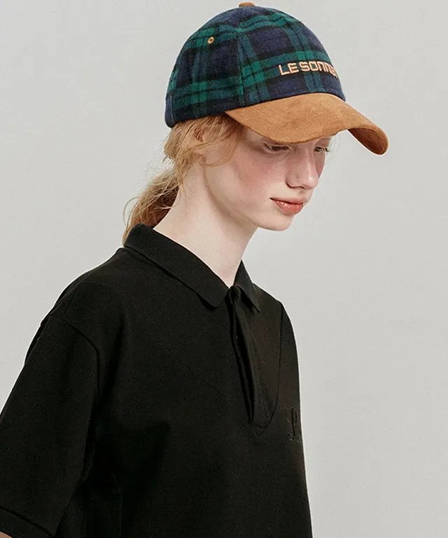 LE SONNET Check & Suede Cap - Green