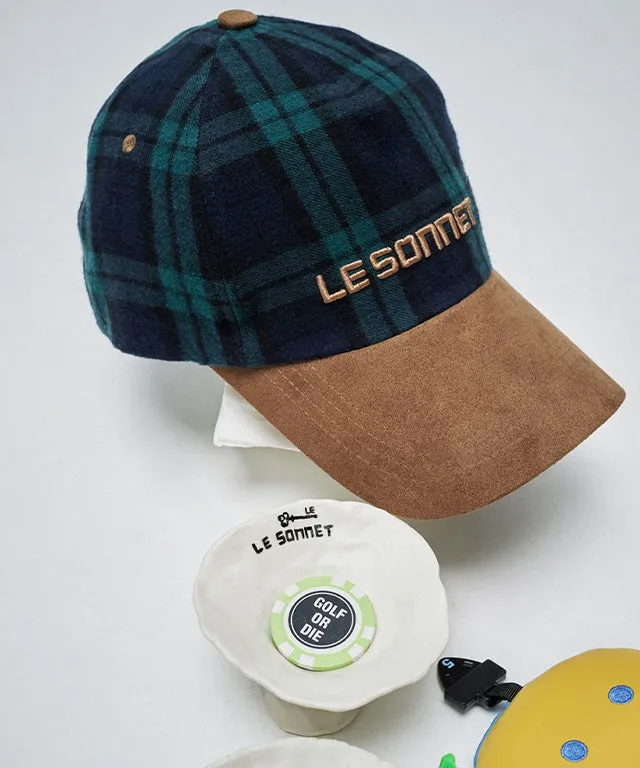 LE SONNET Check & Suede Cap - Green