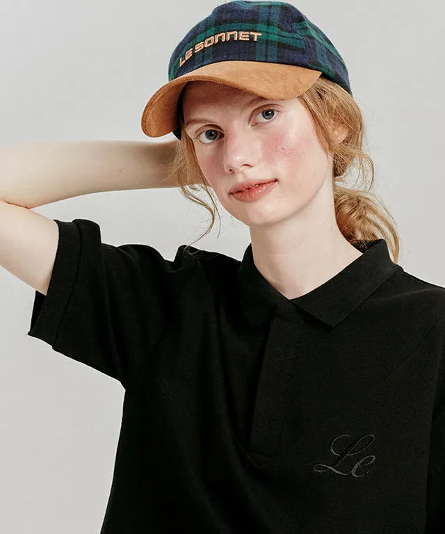 LE SONNET Check & Suede Cap - Green