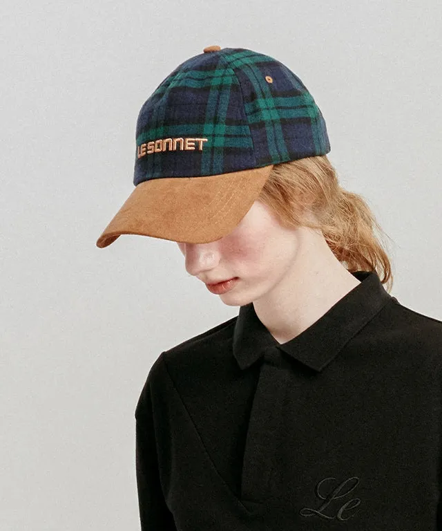 LE SONNET Check & Suede Cap - Green