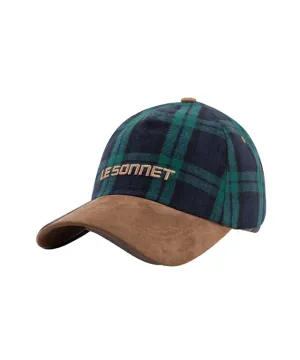 LE SONNET Check & Suede Cap - Green