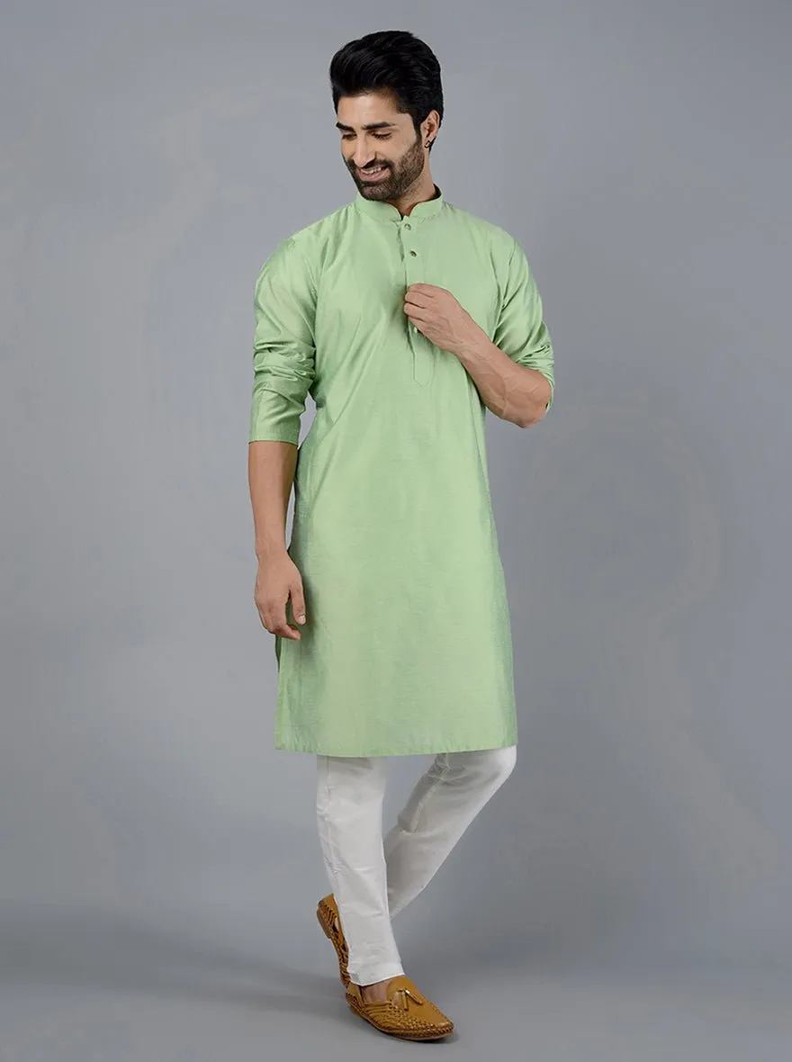 Light Leaf green Solid Cotton Blend Kurta | The Kurta Company
