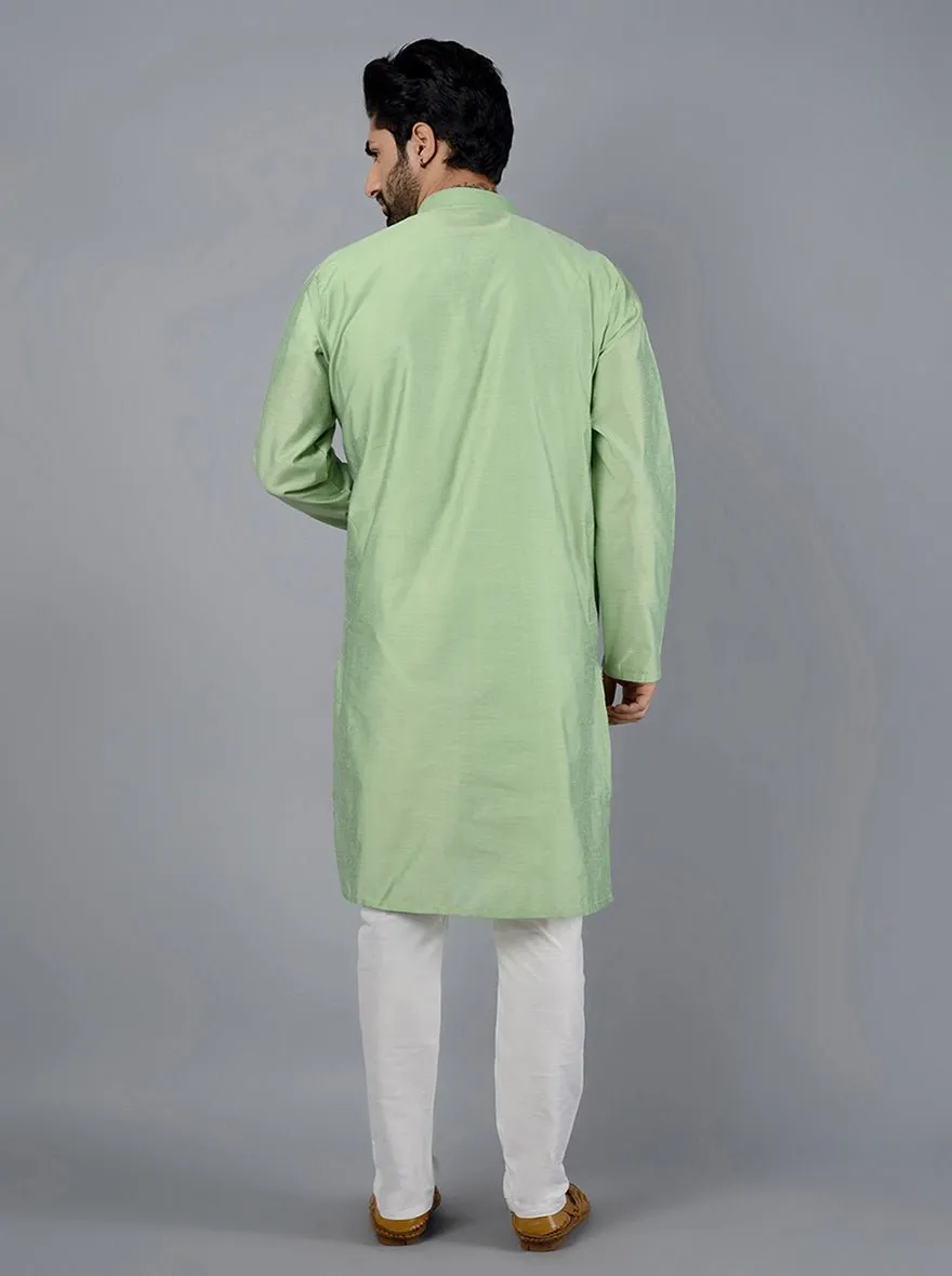 Light Leaf green Solid Cotton Blend Kurta | The Kurta Company