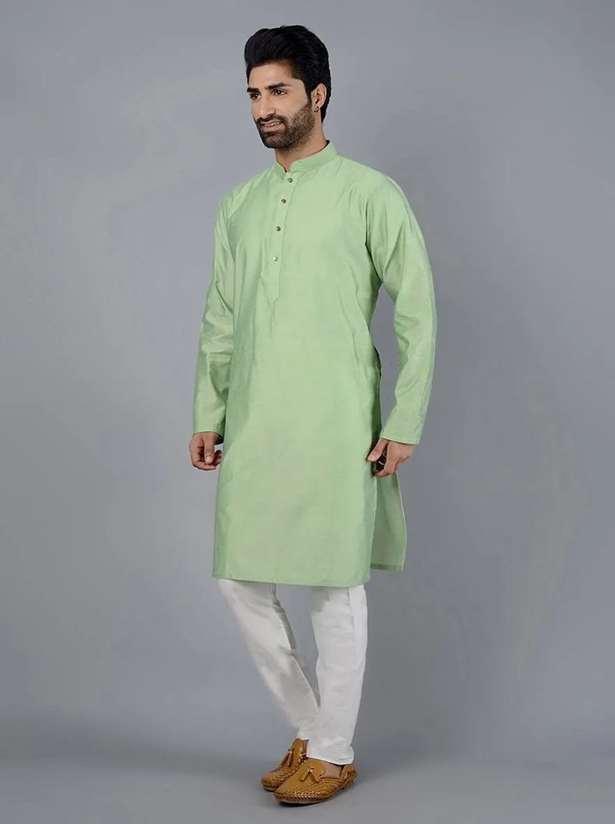 Light Leaf green Solid Cotton Blend Kurta | The Kurta Company