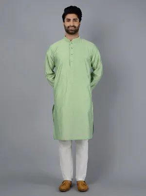 Light Leaf green Solid Cotton Blend Kurta | The Kurta Company