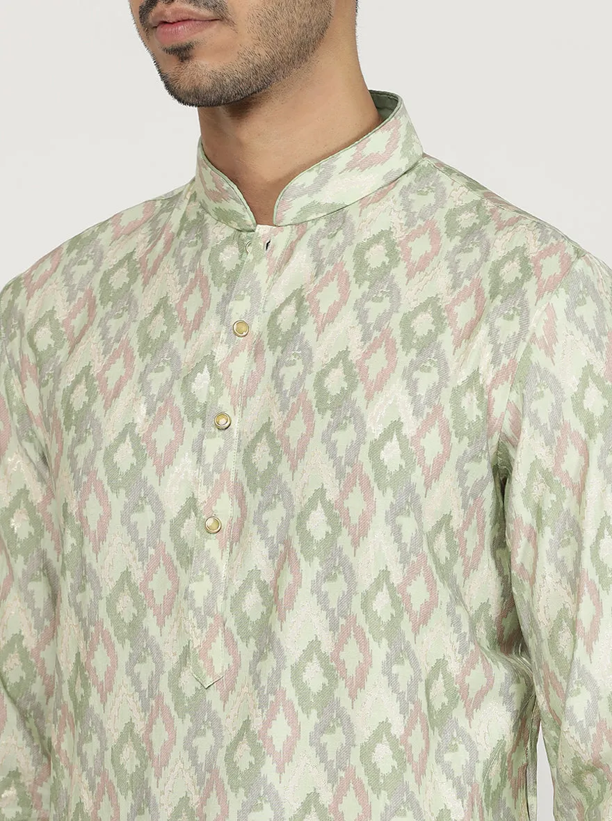 Light Pista Printed Cotton Silk Blend Kurta | The Kurta Company