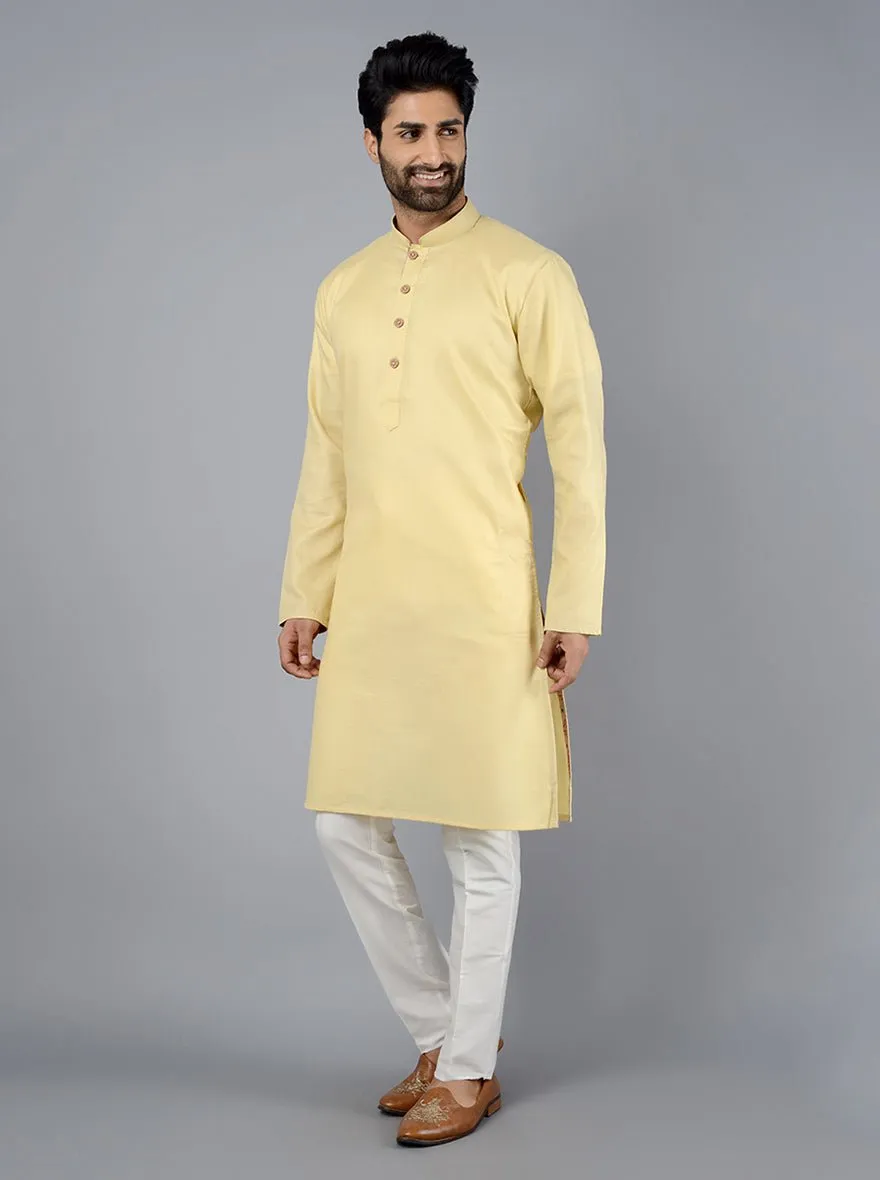 Light Yellow Solid Cotton Blend Kurta | The Kurta Company